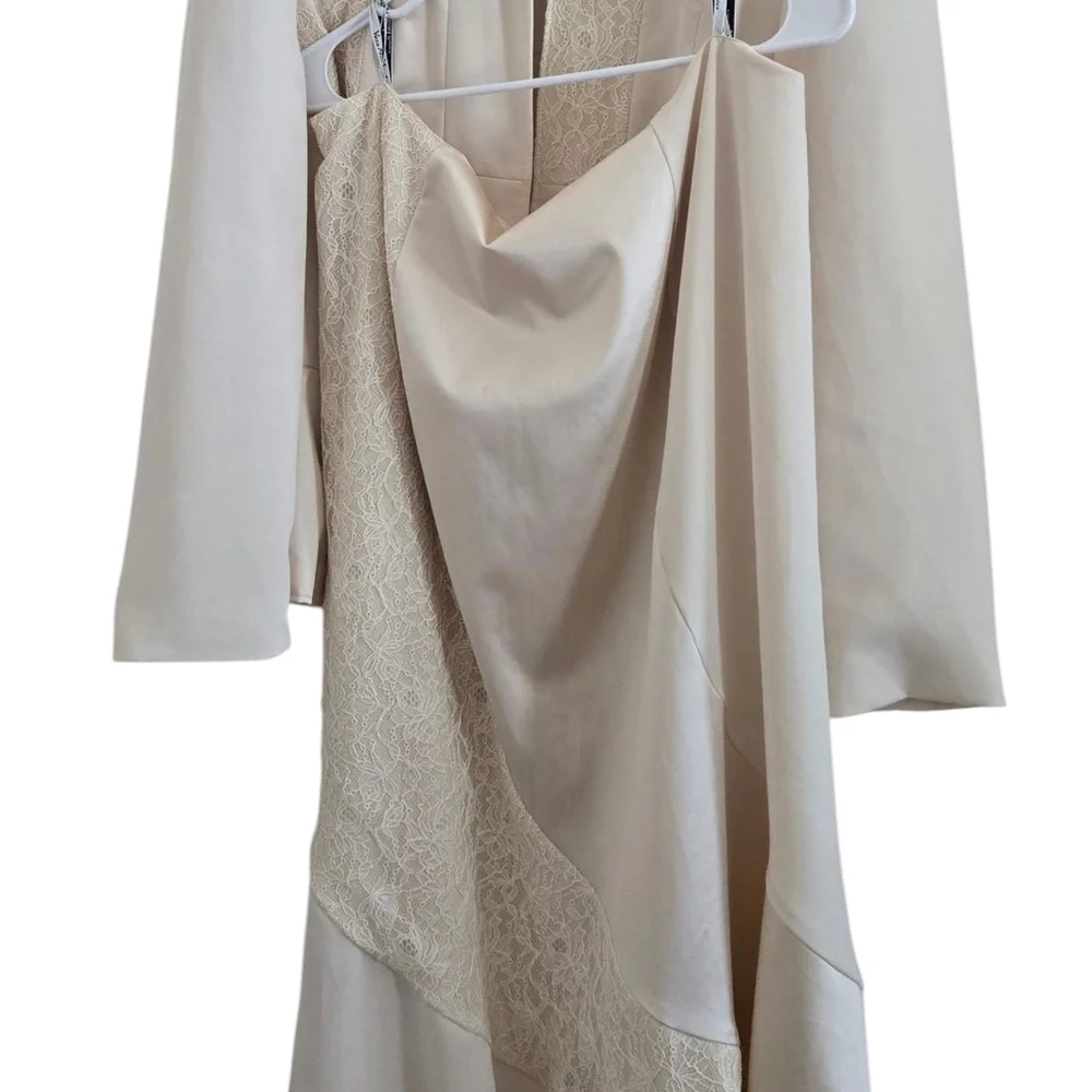 VINTAGE VERA MONT FRANCE Cream Ruffled Tiered Long Sleeve Bridal Blazer